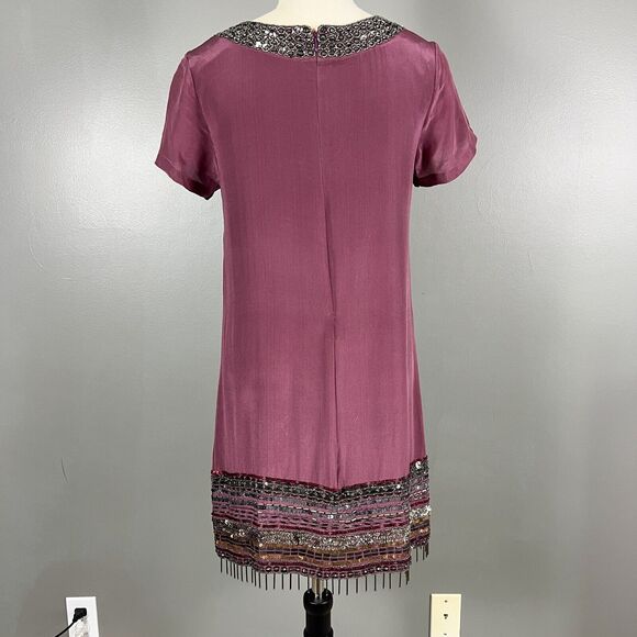Nicole Miller Artelier Silk Shift Mini Dress M Beaded Retro Indie Maximalist Y2K - Picture 2 of 13